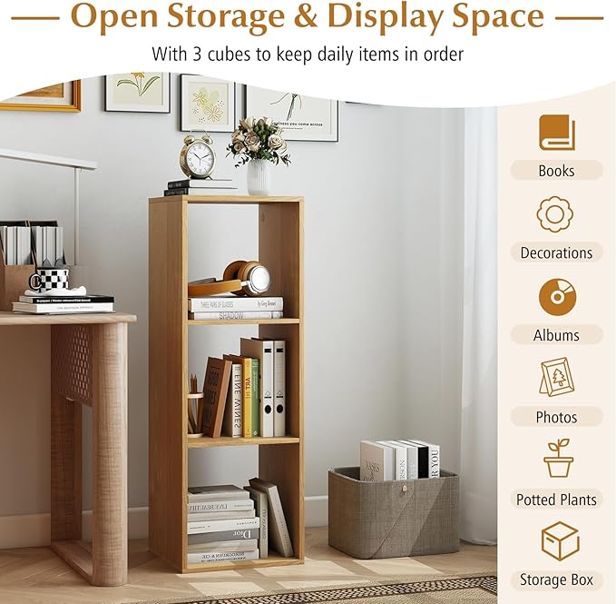Tangkula 3-Cube Bookcase, 4-Tier Bookshelf with Open Compartments, Freestanding Cube Storage Organizer with Anti-Toppling Kits, Modern Display Shelf for Living Room, Study (2, Natural, 3-Cube)