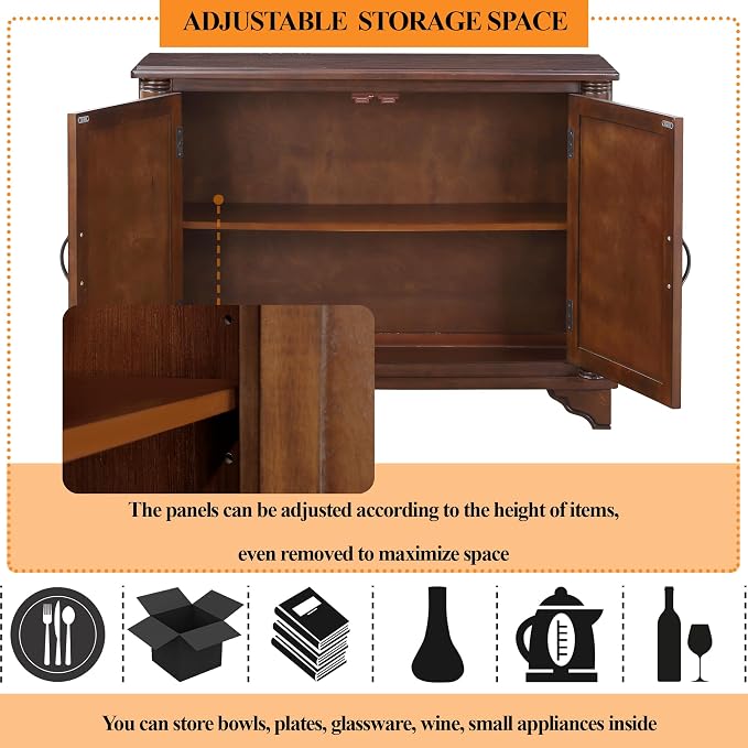 40" Retro Sideboard Storage Cabinet with 2 Doors, Wooden Console Table with Adjustable Storage Shelf, Sofa Couch Table for Hallway, Entry Way, Living Room, Dining Room, Light Espresso