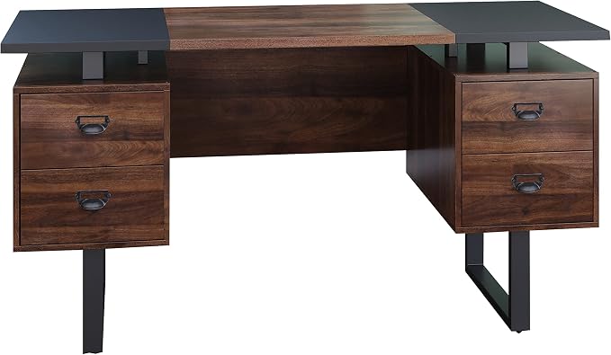 Computer Desk for Home Office with 4 Large Drawers, Rustic Wood Writing Study Table with Metal Frame, 59” x 21.7” x 29.5”, Easy Assembly, Brown and Black CTSZ20401WACM