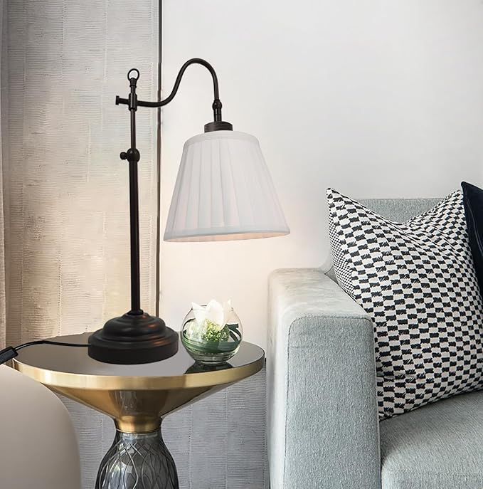 Farmhouse Desk Lamps, Reading Bedside Table Lamp for Living Room, Vintage Industrial Swing Arm Pleated Light for Bedroom, E26