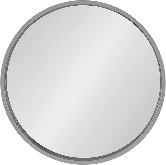Kate and Laurel Travis Round Wood Wall Mirror, 25.6" Diameter, Gray, Modern Wall Décor Accent