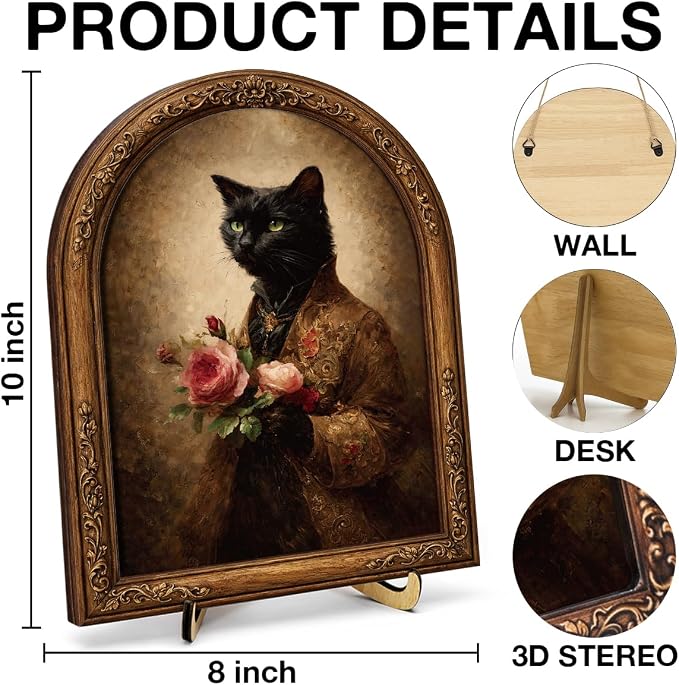 Funny Cat Wall Art Sign for Home Decor, Vintage Animal Arch Wooden Tabletop Plaque, Cute Pet Lover Gift Shelf Decor, 8x10 Inch