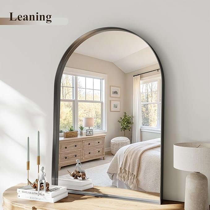 Arch Bathroom Mirror, 20"x30" Wall Mounted Vanity Mirror with Deep Frame, Tempered Glass Decor Mirror for Bathroom, Bedroom, Entryway and Living Room, Hanging or Leaning, Black