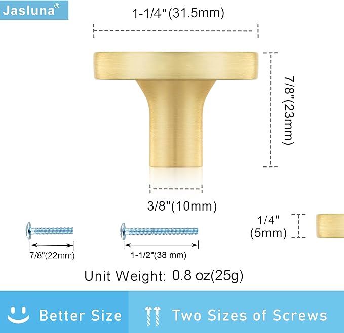 20 Pack Pearl Gold Cabinet Drawer Knobs,1.25" Decorative Round Drawer Pulls,Brushed Brass Furniture Hardware for Kitchen,Bathroom,Closet,Cupboard Door