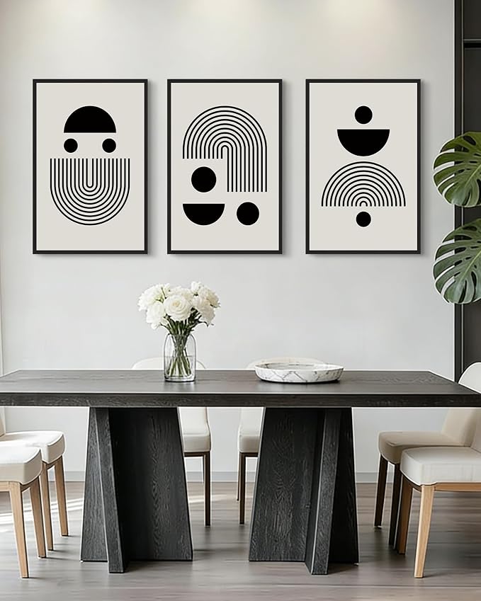 Drsoum Large 16x24in Black Abstract Framed Wall Art Decor Solid and Spiral Semi-Circles Geometric Shapes Drawings Modern Art Decorative Ready To Hang - Black Framed