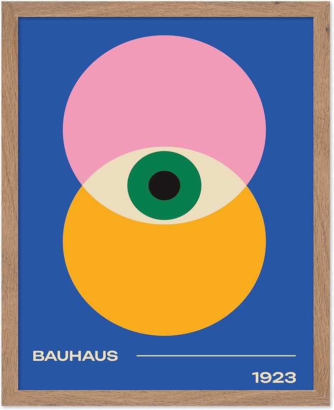 Poster Master Bauhaus Poster - Eye Print - Layered Circles ART - Graphic Design - Geometric Style - Chic Boho ART - Mid Century Modern - Living Room or Bedroom Decor - 16x20 Beige Framed