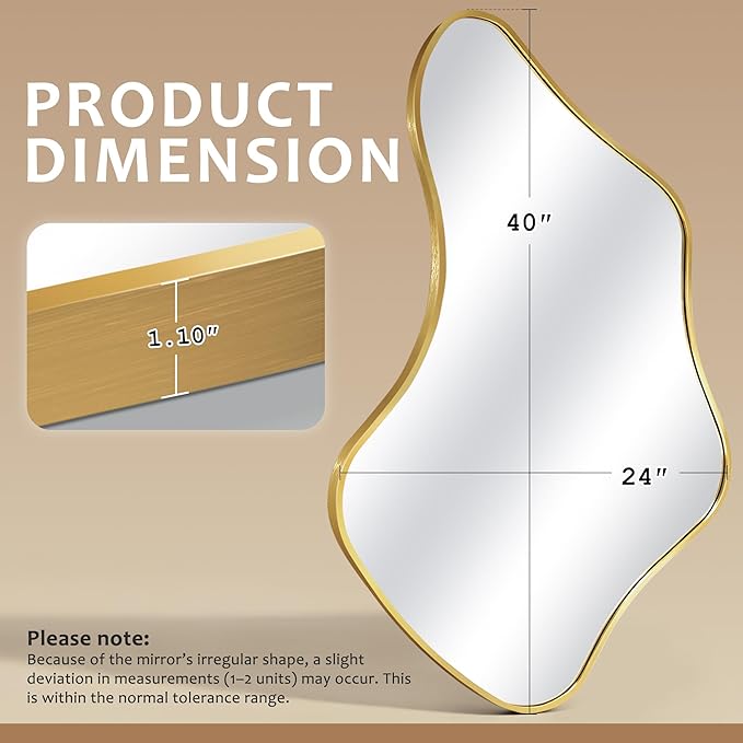 Asymmetrical Wall Mirror, Irregular Shaped Frameless Vanity Mirror, Modern Decorative Mirror for Entryway, Living Room, Bathroom