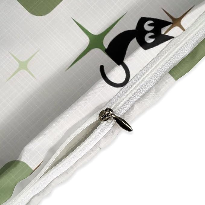 Retro Black Cat Bedding Set,Mid Century 1950s 1960s Abstract Atomic Colorful Geometric Pattern Modern Comforter Set with Pillowcase for Bedroom Bed Decor，Twin 86"x70"