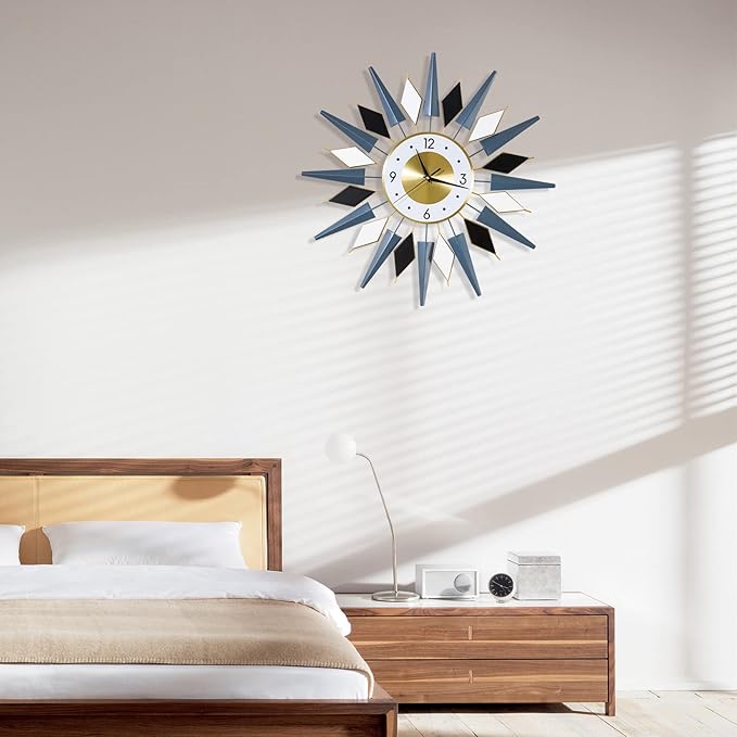 24 Inch Modern Metal Wall Clock Unique Design, Large Silent Battery Operated Non Ticking, Wall Clock for Living Room Kitchen Office Decor