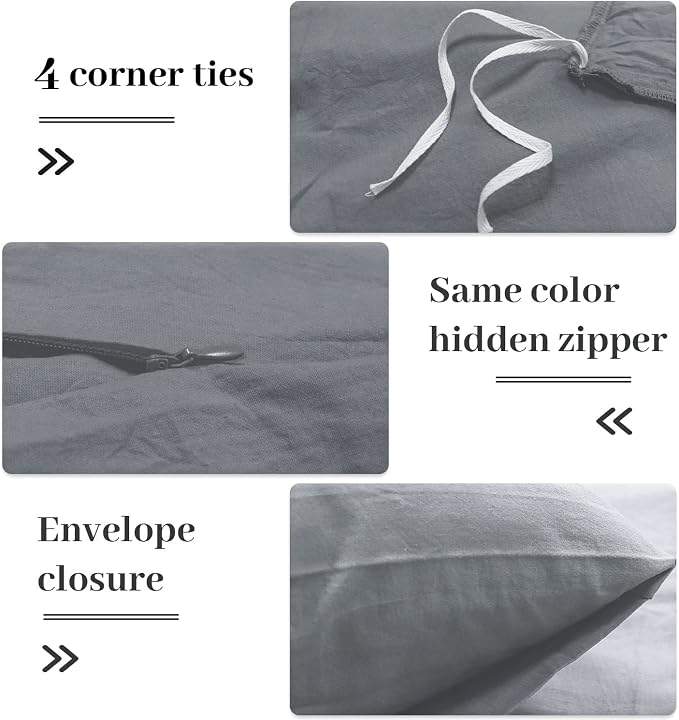NEXHOME PRO Duvet Cover Set Kids Twin Size Linen Feel Textured Organic Natural 100% Washed Cotton Duvet Cover 2 Pieces Bedding Set with Zipper Closure, Breathable, Soft