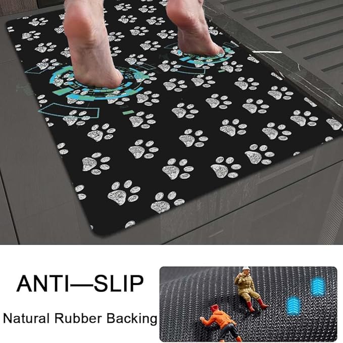 Bath Mat Rug,White Doodle paw Prints Non Slip Quick Dry Super Absorbent Thin Bathroom Rugs Fit Under Door-Easy to Clean Bathroom Floor Mats-Shower Rug for Shower Sink Bathtub(20" x 31"in)