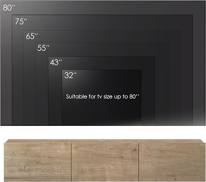 Floating TV Stand Wall Mounted for 65"–80" TVs, Modern Floating Entertainment Center with Cable Management, Wall Mount TV Stand with Storage, Mounted TV Console for Living Room