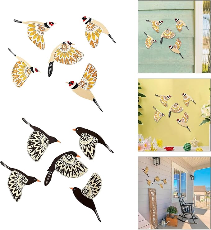 Rulbelok Handcrafted Bird Wall Decors 5Pieces Wooden Hanging Ornaments for Home Decoration Scandinavian Maximalist Styles Gift Wood Nursery Wall Decorations