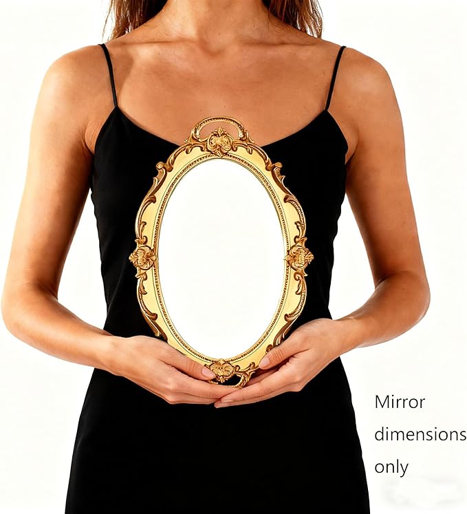 Eaoundm 14.5 x 10 inchs Smallest Oval Antique Decorative Wall Mirror Vintage Hanging Mirror (Gold)