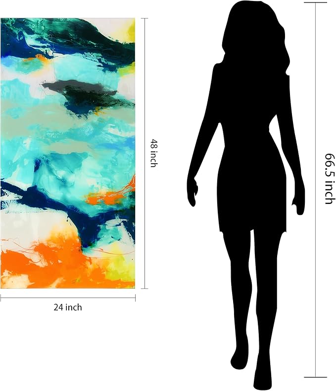 Empire Art Direct Tidal Abstract 2 Frameless Free Floating Tempered Glass Panel Graphic Wall Art, 48" x 24" x 0.2", Ready to Hang
