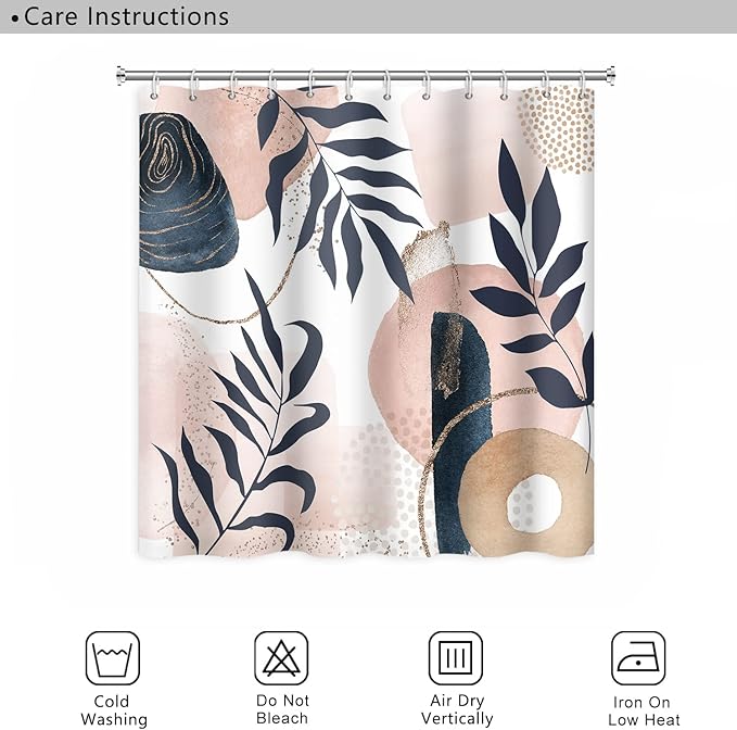 Abstract Boho Shower Curtain Mid Century Eucalyptus Leaves Botanical Pink Chic Pattern for Women Minimalist Bathroom Decor Accessories Shower Curtain Set with 12 Hooks, 72x96 Inches