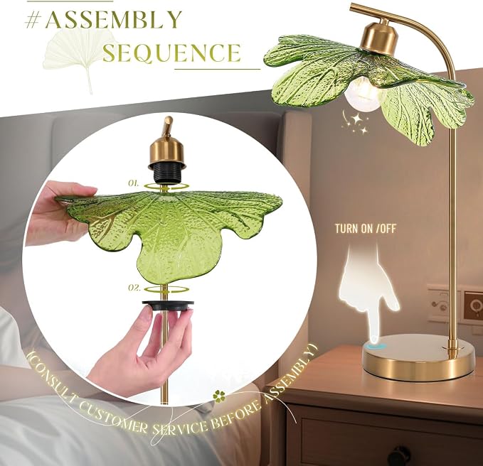 Glass Table Lamps Mid Century Modern Table lamp Gold Desk lamp tall table lamp nightstand lamp touch Table lamp with Green Flower Design Bedside Table Lamp for end table Bedroom Living Room Office