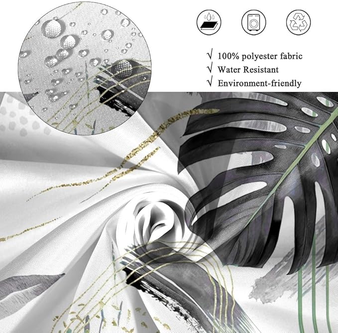 Mid Century Boho Shower Curtain Gray Tropical Palm Leaf Retro Abstract Minimalist Aesthetic Bathroom Decor Watercolor Plant Bathtub Curtains Washable Waterproof Polyester Fabric with Hooks 70x72 Inch