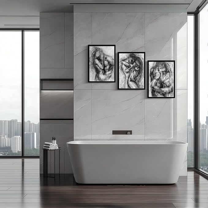 3Pcs Framed Black and White Canvas Wall Art Abstract Nude Prints Couple Modern Gallery Style Painting Pen sketch Posters Decorations Bedroom Living Room Bathroom 16x24 Inch Ready to Hang