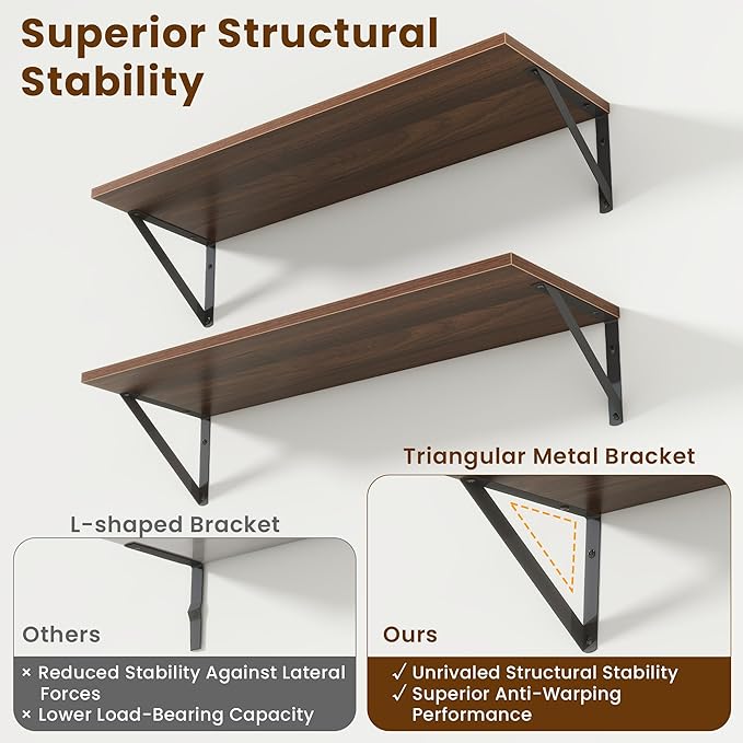 Floating Shelves with Black Metal Brackets Set of 2,30" Wx8 D Wall Mounted Shelves Floating Bookshelf,Hanging Storage Shelf for Living Room,Bedroom,Bathroom,Office,Walnut
