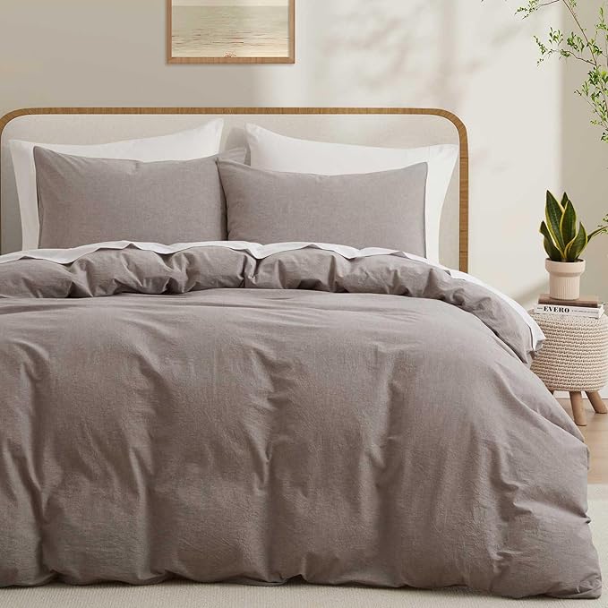 100% Cotton Duvet Cover Full Size, Mauve Brown Linen-Like Natural Bedding Set with Zipper Closure (No Comforter), Full Size, Duvet Cover (80"x90") x 1, Pillowsham(20"x26") x 2