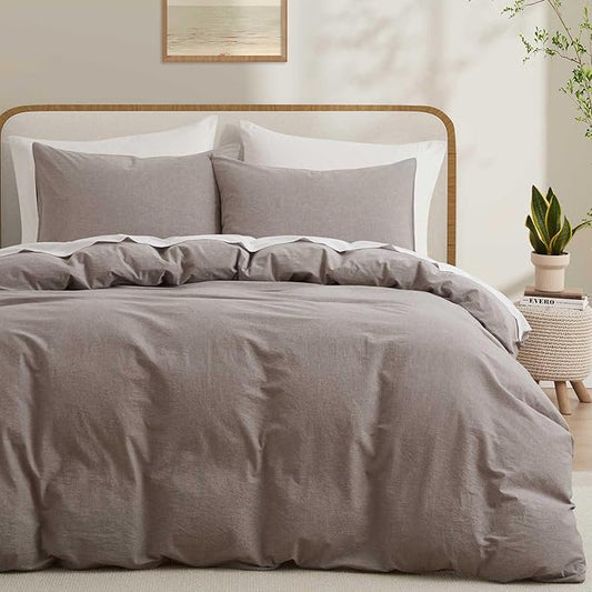100% Cotton Duvet Cover Full Size, Mauve Brown Linen-Like Natural Bedding Set with Zipper Closure (No Comforter), Full Size, Duvet Cover (80"x90") x 1, Pillowsham(20"x26") x 2