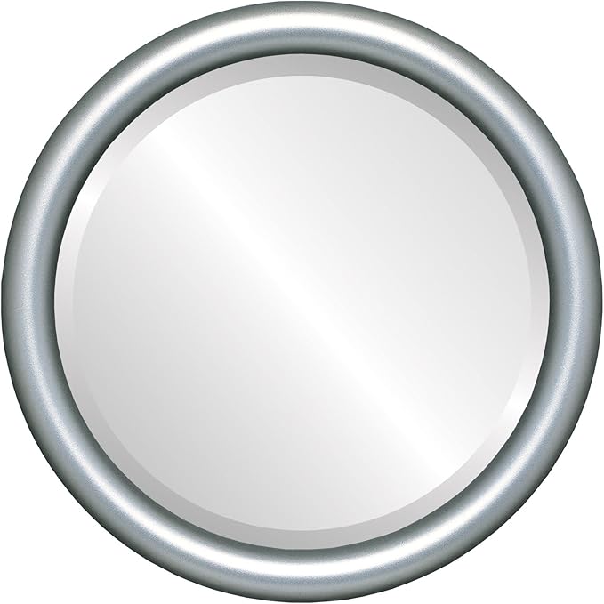 OVALCREST Round Wooden Beveled Wall Mirror for Home Decor, Bathroom, Vanity, Bedroom, Living Room, Hallway - Silver Shade - 20x20 Outside Dimensions