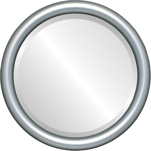 OVALCREST Round Wooden Beveled Wall Mirror for Home Decor, Bathroom, Vanity, Bedroom, Living Room, Hallway - Silver Shade - 20x20 Outside Dimensions