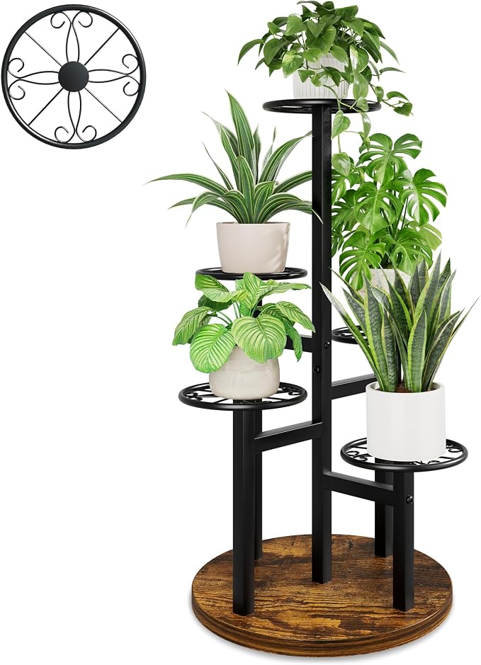Metal Black Plant Stand Indoor Outdoor,5 Tier Tall Flower Pot Holder Potted Display Rack Shelf, Heavy Duty Plant Shelf for Patio Garden Balcony Living Room Bedroom - BlackS