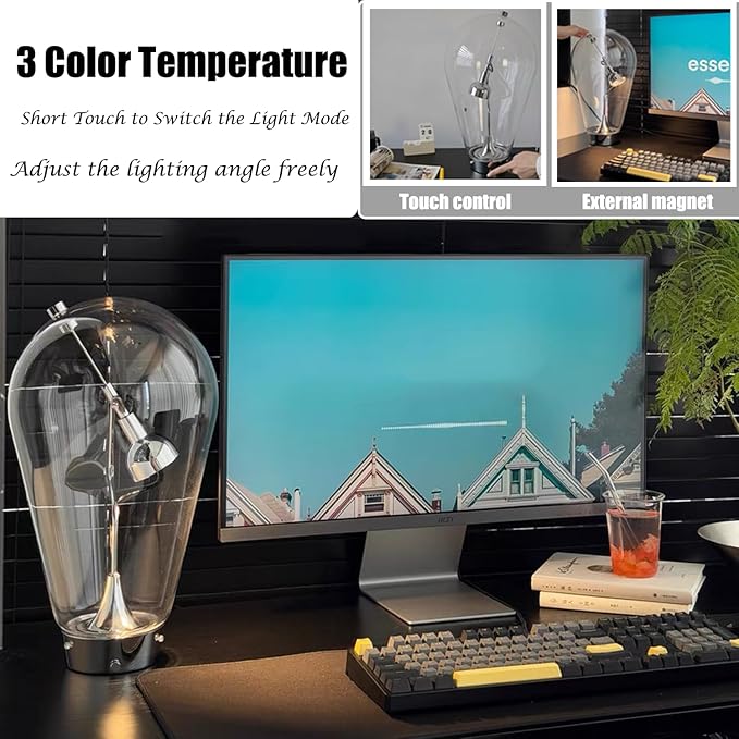 Bofea-Modern Glass Table Lamp,Desk Lamp for Home Office,Globe Nightstand Lamps with Clear Glass Shade,Touch Control Reading Light Creative Swing Arm Lamp for Living Room Study Room Decorative