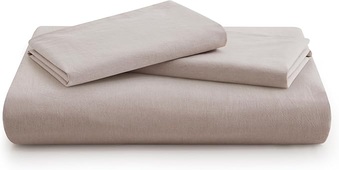 LOVQUE Bedding Duvet Cover Queen Size, 100% Washed Cotton Linen Like Natural Bedding Set with Zipper Closure (No Comforter), 90x90, Light Linen Grey