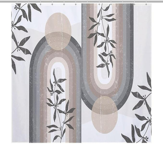 Boho Leaf Mid Century Shower Curtains, Bohemian Plant Mid Century Tropical Abstract Modern Washable Waterproof Fabric for Bathroom Decor Bathtub with 12 Hooks 72x72in (183x183cm)