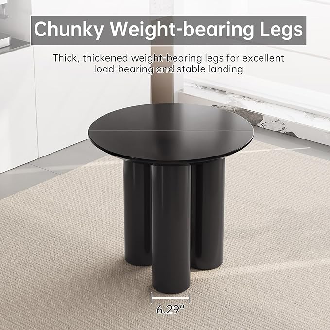 30" Round Dining Table for 2 Person, Circular Black Kitchen Table, Modern Dining Room Table for Kitchen, Living Room, Bar, Small Apartment Space Saving, Table Only