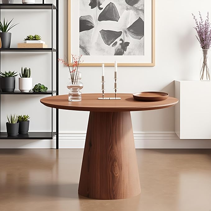 43" Wood Round Dining Table for 2 4 5, Mid Century Modern Farmhouse Rustic Circle Kitchen Table with Pedestal for Dining Room Kitchen, Dinner Living Room, Restaurant Walnut Easy Assembly