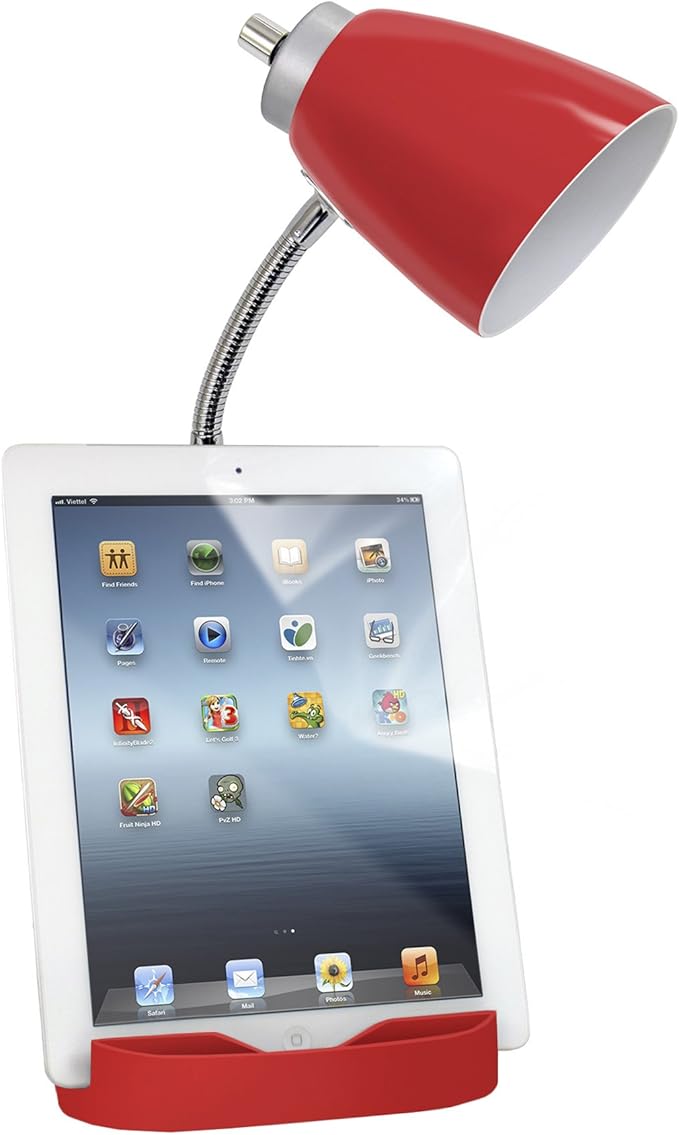 Limelights LD1056-RED Desk Lamp Organizer with iPad Tablet Book Stand and USB Charging Port, Red