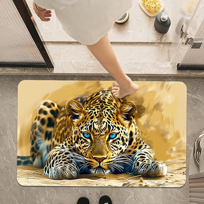 Bath Mat Rug,Beautiful Leopard Non Slip Quick Dry Super Absorbent Thin Bathroom Rugs Fit Under Door-Easy to Clean Bathroom Floor Mats-Shower Rug for Shower Sink Bathtub(20" x 31"in)