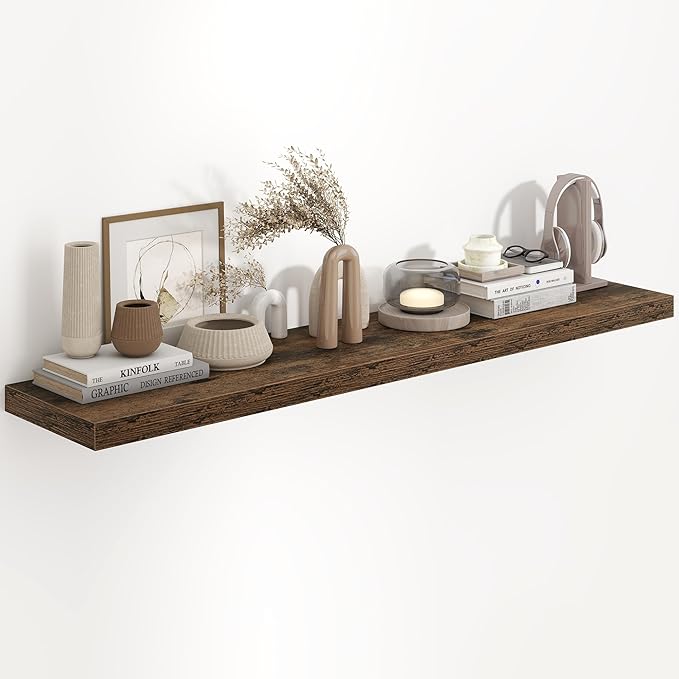 55"W x 9.3"D Floating Shelves for Wall, Wall Mounted Bathroom Shelves 1 Pack Deep Floating Shelf for Bedroom Kitchen Living Room, Rustic Wooden Wall Shelf with Invisible Bracket for Books Decor
