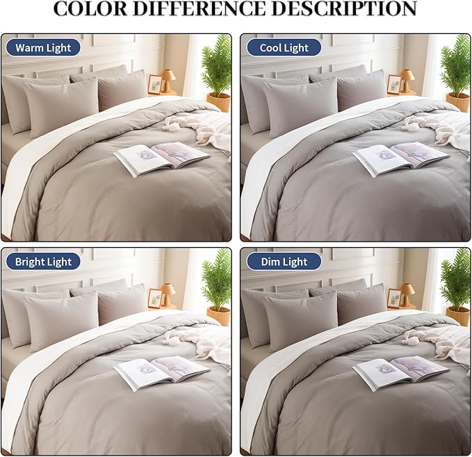 NEXHOME PRO Duvet Cover Set Kids Twin Size Linen Look Textured Organic Natural 100% Washed Cotton Duvet Cover Linen Cream Grey 2 Pieces Bedding Set with Zipper Closure, Breathable (No Comforter)