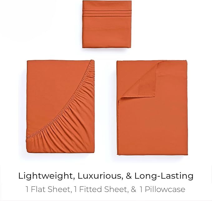 Mellanni Twin Sheets Set - 3 PC Iconic Collection Bedding - Hotel Luxury, Extra Soft, Cooling Bed Sheets - Wrinkle, Fade, Stain Resistant (Twin, Poppy Orange)