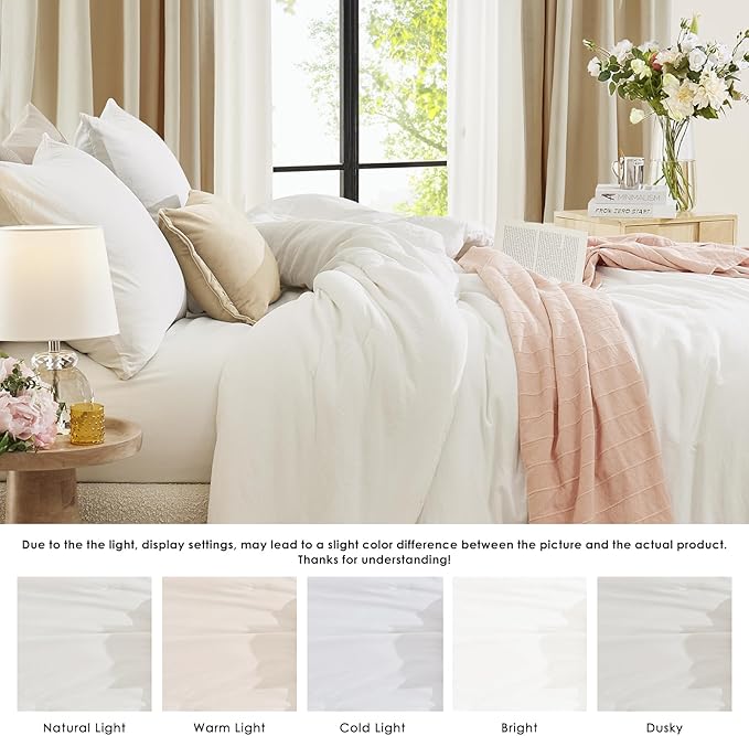 WRENSONGE King Size Comforter Set - 3 Pieces Prewashed White Comforter Soft Lightweight Bedding for All Seasons,Fluffy Down Alternative Comforter King Size with 2 Pillow Shams