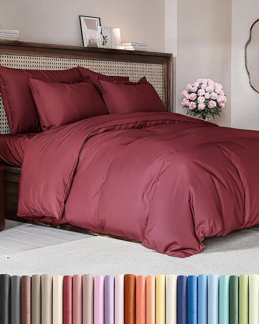 Duvet Cover King Size - Extra Soft King Size Duvet Cover - Lightweight, Breathable & Cozy - Easy Care & Fade Free w/Zipper Closures & Ties - 104" x 90" Inches - (Burgundy) Comforter Not Included