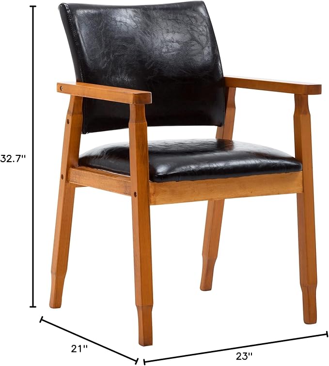 NOBPEINT Mid-Century Dining Side Chair with Faux Leather Seat in Black, Arm Chair in Walnut,Set of 4