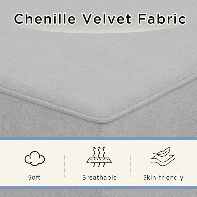 Chaise Lounge Chair Indoor with Storage, Upholstered Chaise Lounge with Left Armrest Recliner Sofa Chair for Living Room Bedroom Office Gray Chenille