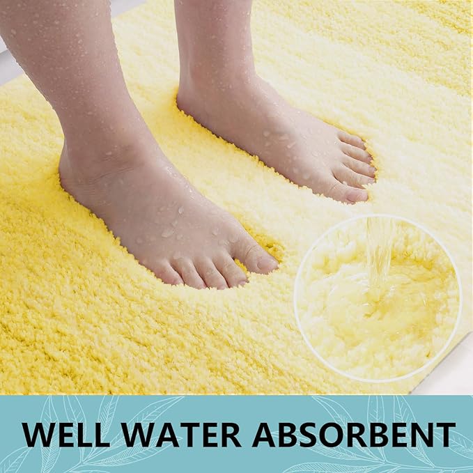 Arotive Microfiber Bathroom Rugs, Shaggy Soft and Absorbent Bath Rug, Non-Slip, Thick Plush Machine Washable Dry Bath Mats for Bathroom, Tub and Shower, 24x24, Yellow, Round