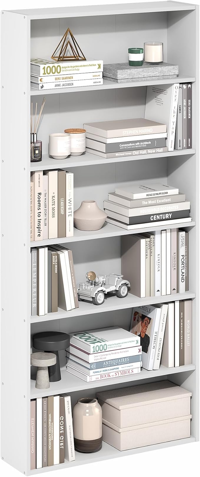 Furinno Basic Book Shelf, 6-Tier Bookcase with Open Shelf, Bookshelf, Cube Storage Organizer, 7 x 24 x 53, for Living Room, Bedroom, Home Office, White