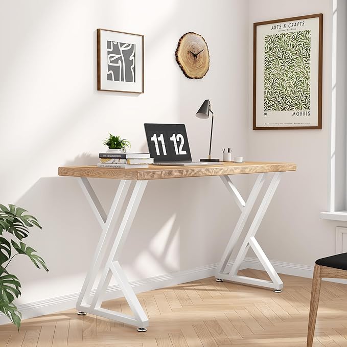 Metal Table Legs 28" H x 20" W Furniture Desk Bench Dining Table Legs with Adjustable Feet Z Shape Heavy Duty Desk Base Set of 2 Silvery