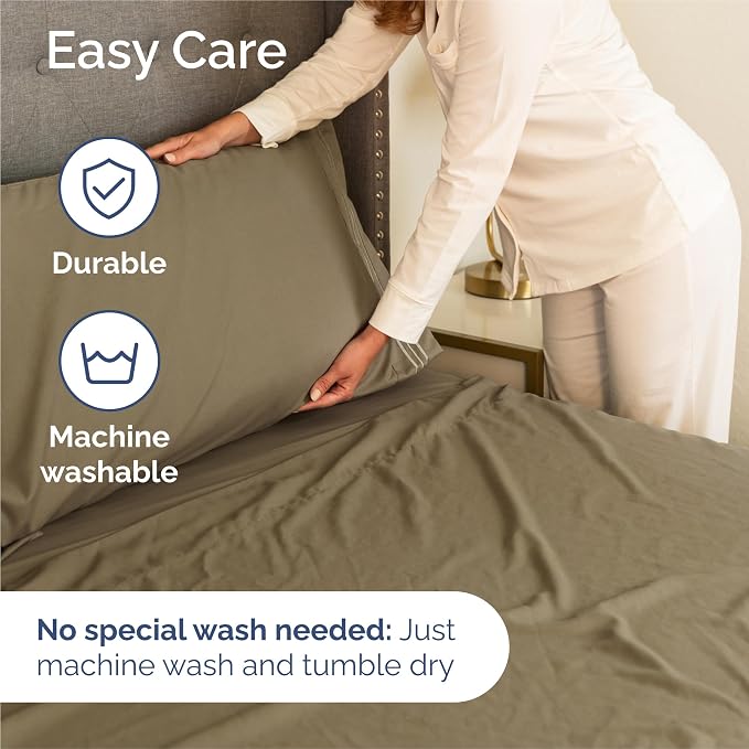 Split King Size 5 Piece Sheet Set - Comfy Breathable & Cooling Sheets - Hotel Luxury Bed Sheets for Women & Men - Deep Pockets, Easy-Fit, Soft and Wrinkle Free Sheets - Khaki Oeko-Tex Bed Sheet Set