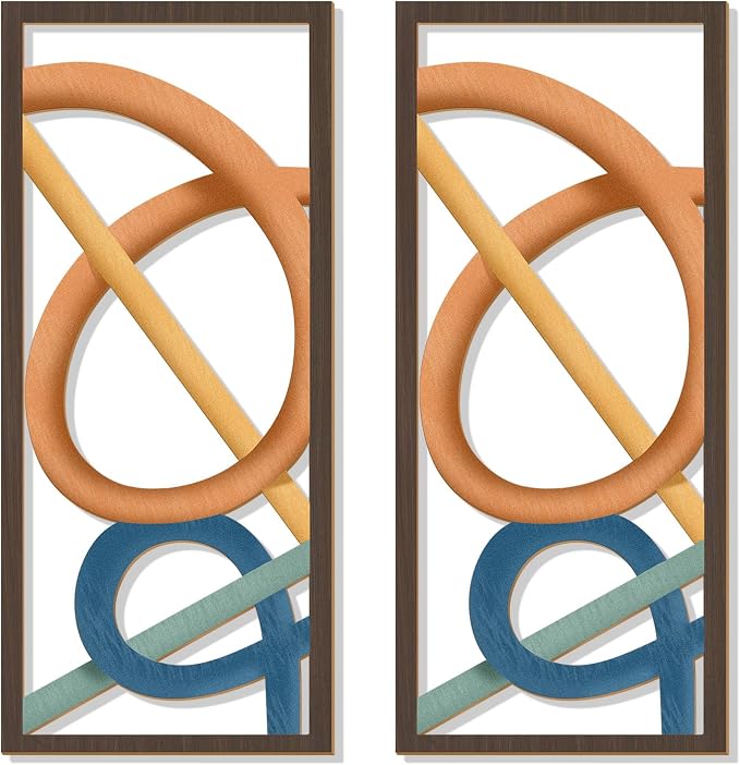 Zzbakress 2 Pcs Mid Century Modern Decor Wooden Geometric Wall Art Abstract Wall Decor Art Elegant Wall Decor for Home Living Room Bedroom