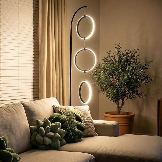 Bairth Black 3-Light LED Floor Lamp, Modern Arc Floor Lamp for Living Room, Industrial Stepless Dimmable & 3-Way Dimmable Tall Arch Standing Floor Lamp for Reading, Bedroom, Office, Matte Black