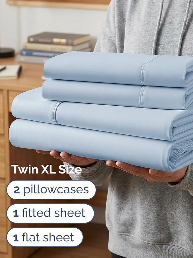 Extra Deep Twin XL Sheet Set - 4 Piece College Dorm Bed Sheets Set with Extra Deep Pockets - Ultra-Soft, Comfy & Breathable Bedding for Women, Men, Kids & Teens - Wrinkle & Fade Resistant - Sky Blue
